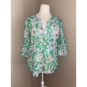 Lilly Pulitzer Hollie Linen Spearmint Blossom Views 3/4 Sleeve V Neck Tunic XL